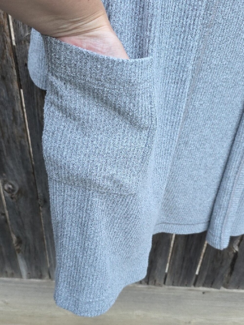 Gray Open-Front Ribbed Long Cardigan Sweater - Picture 5 of 11